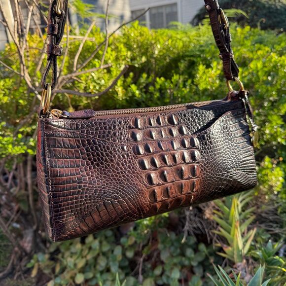 Brahmin Anytime Baguette Shoulder Bag – Melbourne Croc Embossed Leather Brown - Picture 16 of 17
